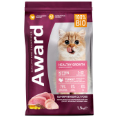 AWARD 1,5 кг Healthy growth для котят от 1мес, береми кормящ кош Инд кур с доб рыбьего жира и семян льна 