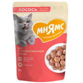 Мнямс пауч Кусочки в соусе с лососем для стерилизованных кошек 85г (33085)