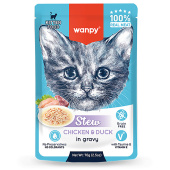 Wanpy Cat Дополнительный консервированный корм пауч для котят нежное рагу из курицы и утки 70 г (36003)