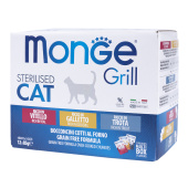 Влажный корм Monge Cat Grill для стерилизованных кошек с телятиной, с курицей, с форелью, бокс с паучами 12 шт х 85 г (35118)