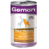 Gemon Dog Medium 1250 гр конс для соб ср пор кусочки курицы с индейкой 1250г (30384)