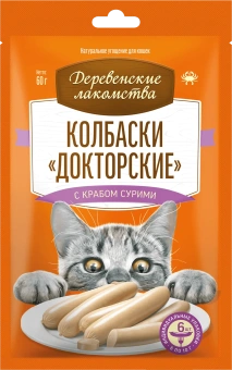 Дерев лак Д/КОШЕК КОЛБАСКИ ДОКТОРСКИЕ С КРАБОМ СУРИМИ 6Х10г