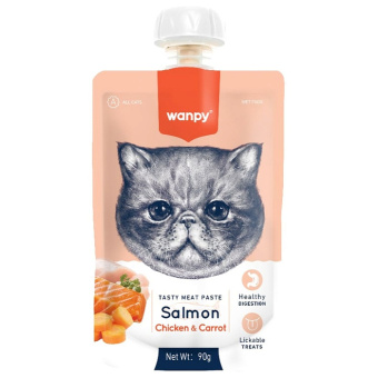 Лак Wanpy Cat 90гр Мясной мусс из лосося и курицы с морковью 