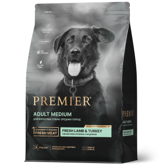 Premier Dog 3кг LambTurkey ADULT Medium (Свежее мясо ягненка с индейкой для собак средних пород) 																
