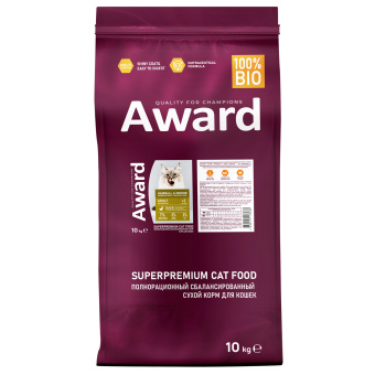 AWARD 10кг (цена за 1кг) для вывода шерсти у кош УТКА Инд с доб зел чечевицы и Юкки Шидигера 