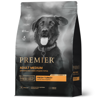 Premier Dog 3кг Turkey ADULT Medium (Свежее мясо индейки для собак средний пород) 																	
