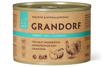 GRANDORF DOG Консервы  200гр для собак паштет  из индейки с яблоком  и малиной