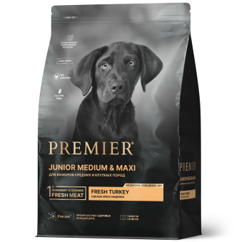 Premier Dog 3кг Turkey JUNIOR MediumMaxi (Свежее мясо индейки для юниоров средних и крупных пород)																