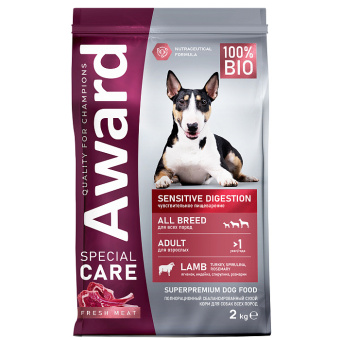 AWARD 12 кг (Цена 1кг) SPECIAL CARE Sensitive Digestion для взрослых собак всех пород с чувствительным пищеварением со свежим мясом ягненка 12кг (35032)