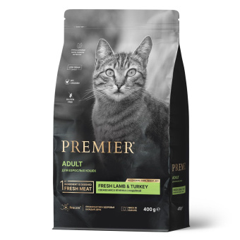 Premier Cat 400 гр LambTurkey ADULT LARGE (Свежее мясо ягненка с индейкой для кошек крупных пород) 															