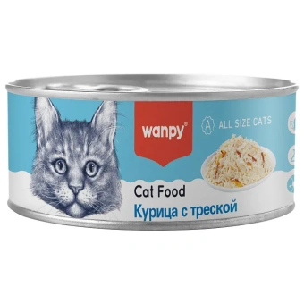 Wanpy Cat Консервы для кошек Курица с треской 95 г (33005)
