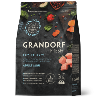 GRANDORF Fresh Dog 1кг  Adult Mini TurkeySweet Potato (Свежее мясо индейки с бататом для собак мелких пород) 																				