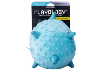 Сенсорный плюшевый мяч Playology PUPPY SENSORY BALL 15 см для щенков средних и крупных пород 8-16 недель с ароматом арахиса, цвет голубой (32002)