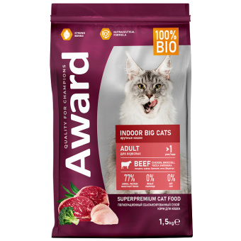 AWARD 1,5 кг Indoor для вз кош крупных пор Курица с доб брокколи и юкки Шидигера 