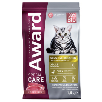 AWARD 1,5кг SPECIAL CARE Sensitive для вз кош с чув пищ УТКА