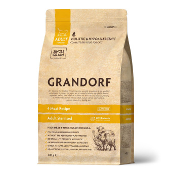 GRANDORF CAT 400гр 4 Meat PROBIOTIC STERILISED (4 мяса c пробиотиками для стерилизованных кошек)									