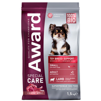 AWARD 1,5 SPECIAL CARE Toy Breed Support для взрослых собак мелких и миниатюрных пород со свежим мясом ягненка 1,5кг (35011, 01.01.0001 0:00:00)