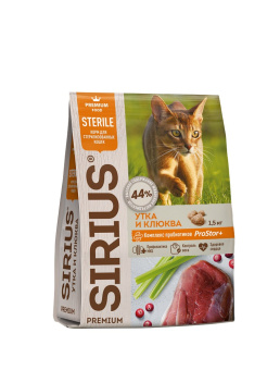 КОРМ SIRIUS С/К Д/СТЕРИЛИЗОВАННЫХ КОШЕК 400г (УТКА С КЛЮКВОЙ) 5373
