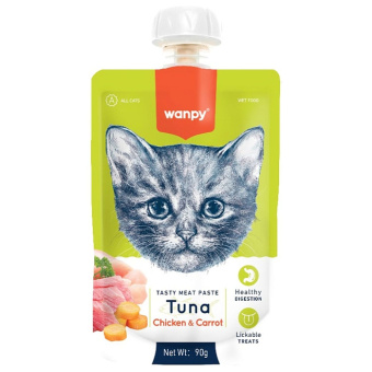 Лак Wanpy Cat 90гр Мясной мусс из тунца и курицы с морковью  
