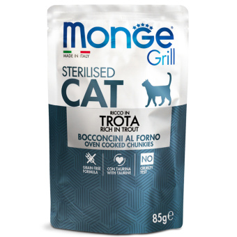 Monge Cat 85 гр Grill Pouch паучи для стерил кошек итальянская форель 