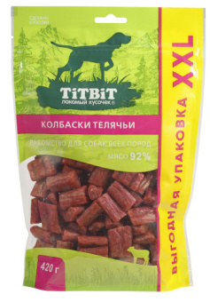 ЛАКОМСТВО TITBIT КОЛБАСКИ ТЕЛЯЧЬИ Д/СОБАК ВСЕХ ПОРОД XXL 420г 024317	